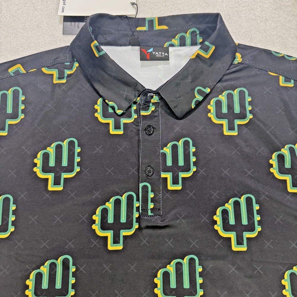 Yatta Golf Polo Shirt Men Black XL Cactus AOG Performance Short Sleeve